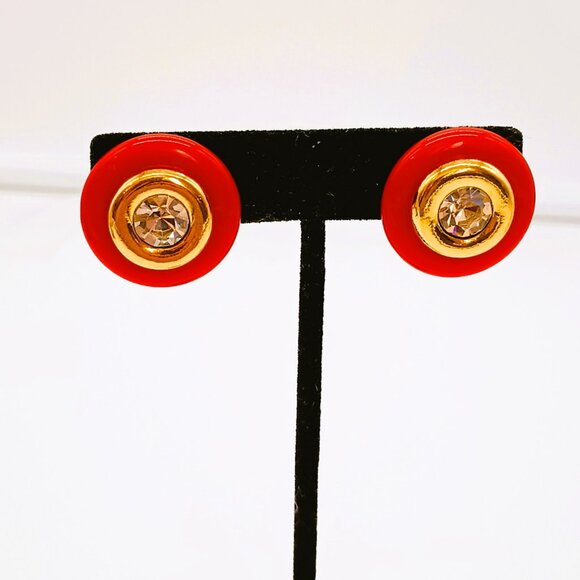 Vintage KJL for Avon Interchangeable Earrings Gold Tone Red Green Black Stud - Picture 3 of 6